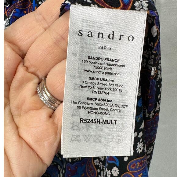 Sandro Paris Silk Paisley Mini Shift Dress in Blue Print Size 2 - Picture 9 of 11